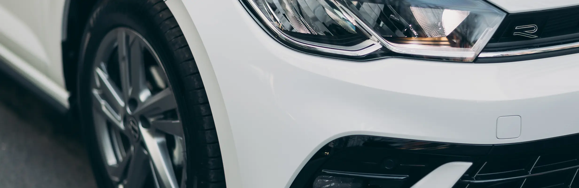 The front bumper and lights of the new Volkswagen Polo R-Line