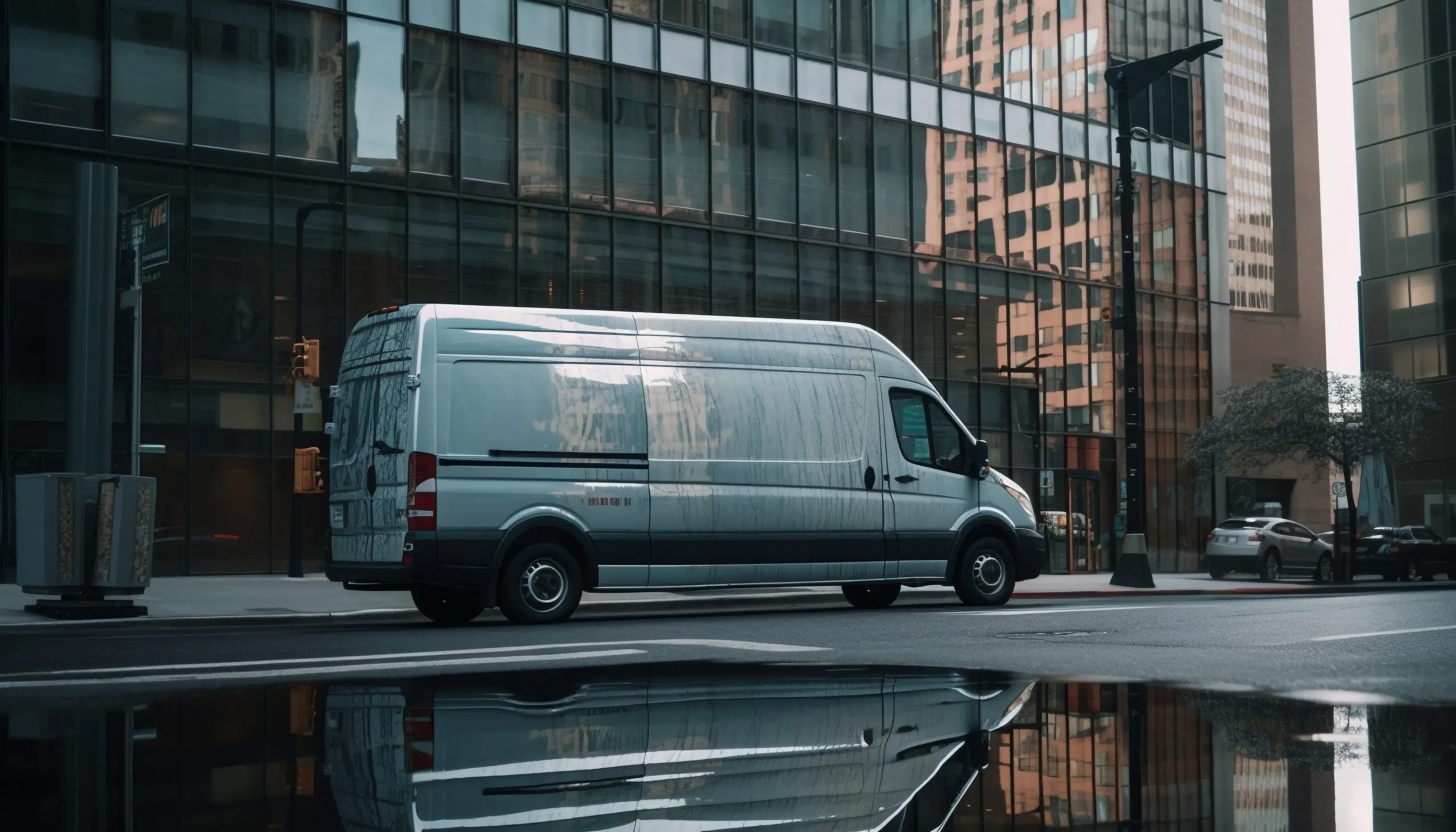 Delivery driver unloading packages from a van.