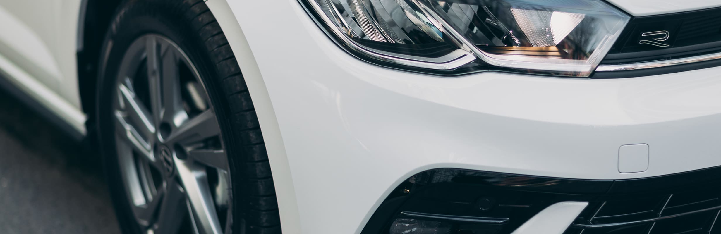 The front bumper and lights of the new Volkswagen Polo R-Line