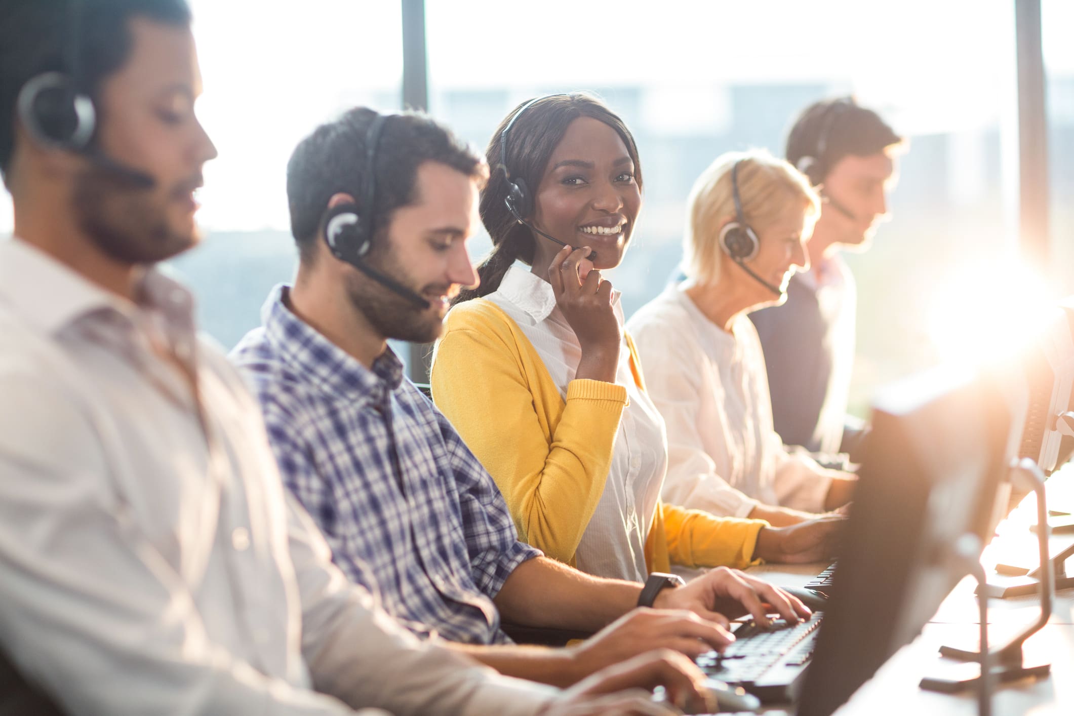 Additional needs staff working in a call centre