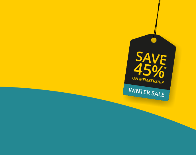 AA Membership Winter Sale. Tag Showing Savings of up to 45% when policies purchased online
