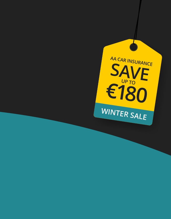 AA Car Insurance Winter Sale. Tag Showing Savings of up to €180 when policies purchased online
