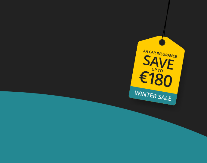 AA Car Insurance Winter Sale. Tag Showing Savings of up to €180 when policies purchased online