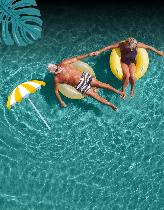 Old Couple having good time in pool, Cheap Travel Insurance Ireland, Holiday Insurance Ireland