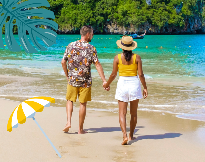 Couple enjoying their holidays on a beach with Mult-trip Travel Insurance with AA Ireland, Best Mutli Trip Travel Insurance Ireland